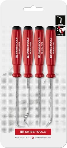 PB Swiss Tools Mini Pick Tool Set PB 8680.CN | 100% Swiss Made | 4-piece SwissGrip Hook Tool for Automotive, O-Ring, Brake, Motor, Gearbox Seal