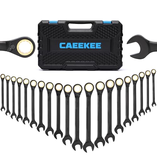 20PCS 72-Tooth Reversible Ratcheting Combination Wrench Set, Metric & SAE, 8mm - 19mm, 5/16" - 3/4", 12 Point, CR-V Steel, With Organizer Box