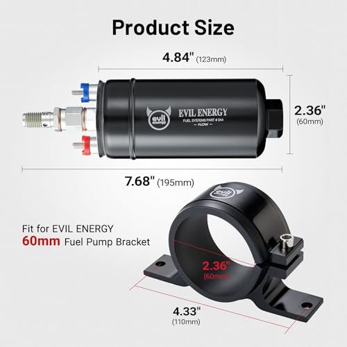 EVIL ENERGY External Inline Fuel Pump Electric 300LPH High Flow 12V with 60MM Bracket Clamp Black - color: Black