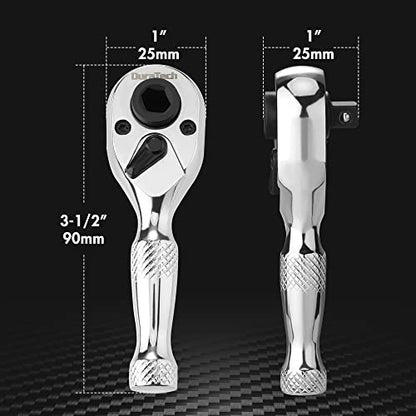 DURATECH 1/4-Inch Stubby Ratchet Wrench, Socket&Bit Driver, 72-Tooth, Chrome Alloy Made, Chrome Plated Finish - style: 1/4" Dual Head Ratchet