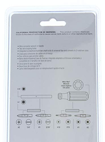 IDEAL INDUSTRIES INC. 35-910 11-in-1 Screwdriver/ Nutdriver – Hardware Tool with Corrosion Resistant Shank, Wire Connector Wrench in Handle, Blazed Tip