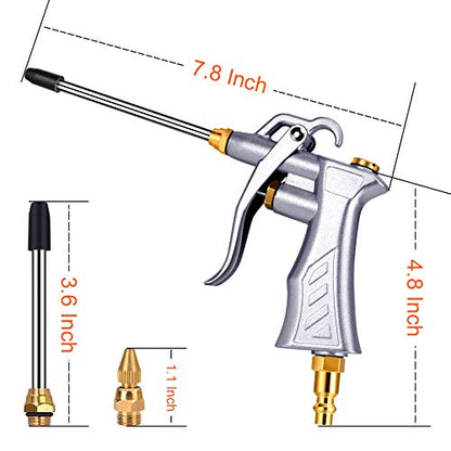 Air Blow Gun w/Copper Adjustable Air Flow Nozzle & 2 Steel Extension | Powerful Air Flow, All-Metal Build, Adjustable Air Flow Nozzle, Metal Hanging Hook, 2 Airflow Extension Tubes for Tight Areas - color: Silvery