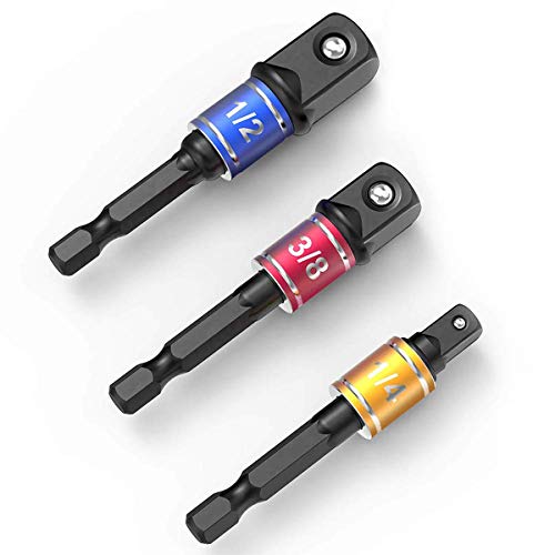 CIGOTU Socket Adapter Extension Set, 1/4, 3/8, 1/2 Inch Hex Shank, Impact Grade, Power Drill to Socket Converter, 3-Piece (Black) - color: 3*black