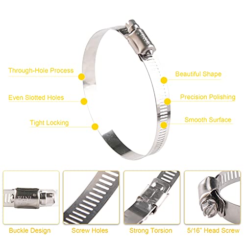 WINL Stainless Steel 4 Inch Hose Clamps- 8PK SAE 72 Worm Gear Drive Hose Clamps 3 Inch-5 Inch (76-127mm) for Automotive Plumbing, 3 1/2’, 3.5'', 3 3/4’’, 4'', 4 1/2’’, 4.5'', 4 3/4'' - size: SAE#72 ( 3" ~ 5" )