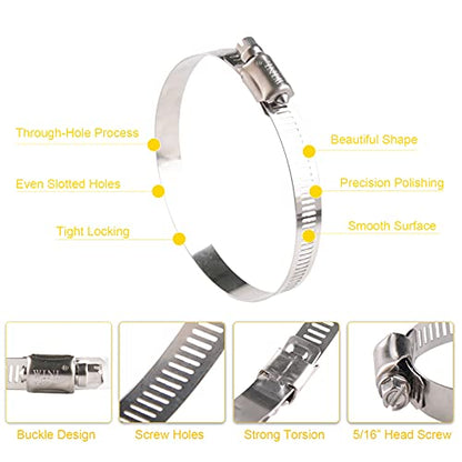 WINL Stainless Steel 4 Inch Hose Clamps- 8PK SAE 72 Worm Gear Drive Hose Clamps 3 Inch-5 Inch (76-127mm) for Automotive Plumbing, 3 1/2’, 3.5'', 3 3/4’’, 4'', 4 1/2’’, 4.5'', 4 3/4'' - size: SAE#72 ( 3" ~ 5" )