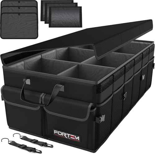 FORTEM Trunk Organizer For SUV Car Trunk Organizer, Foldable Storage, Car Accessories for Women Men, Collapsible Bag, 600D Oxford, Non Slip Bottom, Straps, Soft Cover (85L) - color: Black, size: XL (85L)