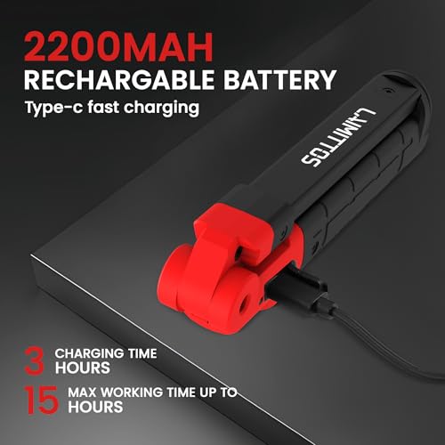 Rechargeable Work Light 2200mAh Magnetic LED Work Light Flashlight Mechanic Light Tool for Men Him, Foldable Lamp with Hook for Car Repair Emergency BBQ Grill - style: 350 Lumens