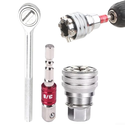 Adjustable Socket Wrench Set 10-19mm Nut Remover Tool 3/8 Drive Ratchet Kit Damaged Bolt Extractor Rounded Nut Gripper High Torque Steel Mechanic Hand Tool for Automotive Repair Tasks(A)