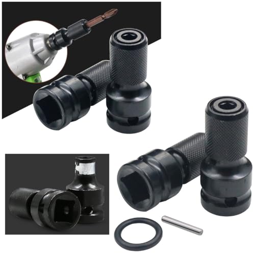 3 Pack Impact Wrench to Impact Driver Adapter 1/2 inch Square Drive to 1/4 inch Hex Socket Adapter Quick Release Screwdriver Bits Holders Chunk Converter for 1/2" Cordless Impact Wrench