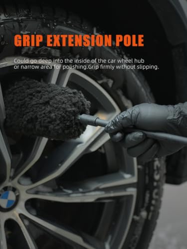 Drill Wheel Brush, Drill Microfiber Wheel Brush, SPTA 1 Pc Soft Microfiber Extended Reach Rim Drill Wheel Brush,with 1 adddtional Drill Adapter for Electric Drill -DF068