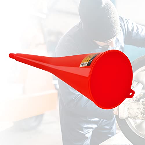 Long Neck Funnel, Oil Funnels for Oil Change, Long Funnels for Transmission Fluid, Automotive Funnel for Gas & Lubricants (12.0 Fluid Ounces, Red) - color: Red