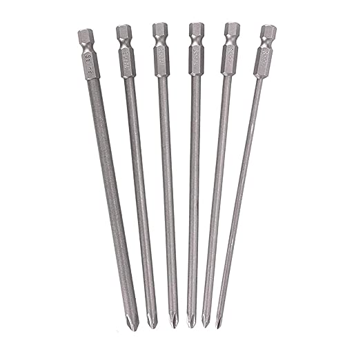 6Pcs Long Phillips Screwdriver Bits Set – 150mm Magnetic No-Slip Phillips Bits, 1/4" Hex Shank S2 Steel Cross Head Screwdriver Bit Set (PH1 PH2)