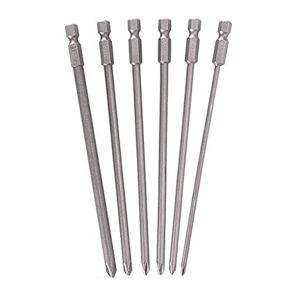 6Pcs Long Phillips Screwdriver Bits Set – 150mm Magnetic No-Slip Phillips Bits, 1/4" Hex Shank S2 Steel Cross Head Screwdriver Bit Set (PH1 PH2)