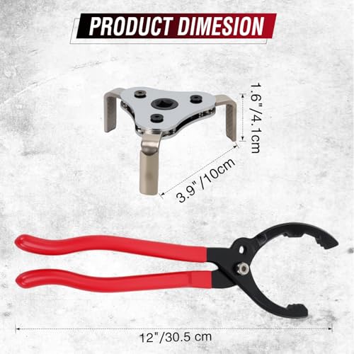 GOOACC Oil Filter Wrench Set, Oil Filter Pliers & 3-Jaw Removal Tool, Adjustable Universal Heavy Duty Carbon Steel Wrench for Cars Motorcycles Trucks, 2-Piece