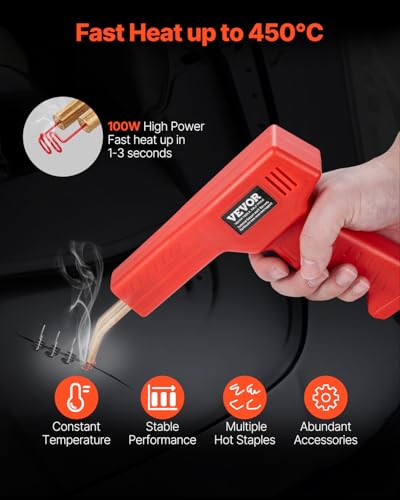 VEVOR Plastic Welder, 100W Plastic Welding Gun with 800PCS Hot Staples, Professional Hot Staple Welding Gun, Plastic Car Bumper Repair Kit with LED Light for Kayak, Toys, Plastic Crack Repair - style: 100W Gun
