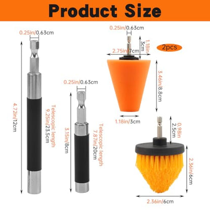 Polishing Tool Kit for Drill, Polishing Cone Sponge Kit with Cleaning Brush & Extension Handle - High-Toughness Memory Foam Cone Polisher for Car Wheels, Trim & Small Spaces