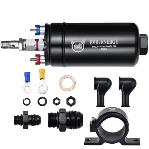 EVIL ENERGY External Inline Fuel Pump Electric 300LPH High Flow 12V with 60MM Bracket Clamp Black - color: Black