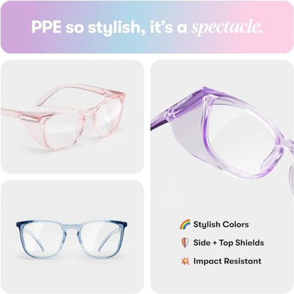 Stoggles Square Z87.1 Certified Polycarbonate Safety Glasses, Anti-Fog | Stylish, Protective, Blue-Light + UV Blocking, Top/Side Shields, Rx Ready, Unisex, Light, Scratch & Impact Resistant - color: Pineapple, size: Medium