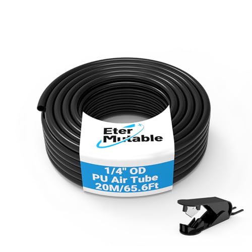 1/4 Inch OD Black Polyurethane PU Pneumatic Air Hose Tubing 65.6 Feet/20Meter Air Brake Line Tubing Compressed Accessories - size: 1/4" OD/65.6 Feet, style: Polyurethane/Black