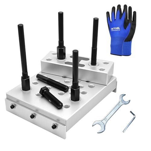 ZKTOOL Universal Drill Press Support Block Plate Tool Set Kit, 30 Ton Hydraulic Shop Press Plates – Bearing and Bushing Repair Removal Installation, Includes Open-End Wrench, Hex Wrench, and Gloves.