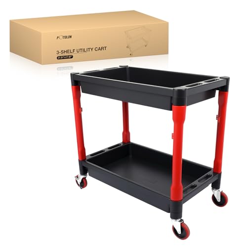 2-Tier Rolling Utility Cart with 4" Swivel Wheels, Heavy-Duty Plastic Tool Cart for Auto Detailing, Garage & Workshop - size: 2-Tier