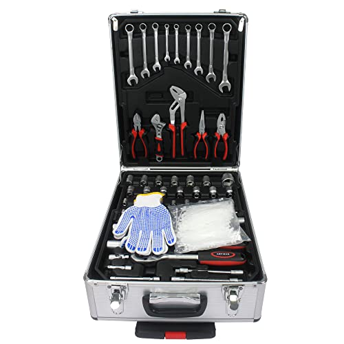 RYH 899pcs All-in-One Professional Tool Set & Rolling Tool Box Set - 4 Drawer Organizer Storage Case - Complete Home, Auto, Mechanic Tool Kit for DIY, Homeowner, Handyman Tool Set (899pcs+Silver) - color: 899pcs+Silver