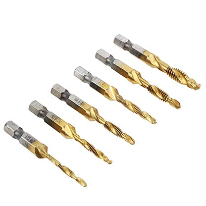 13 Pack Titanium Drill Tap Bit Set, SAE Metric Tap Drill Bits for Metal | Combination Tap Drill Bits for Drilling, Tapping, Deburring and Countersinking Screw Thread with Quick Change Bit Holder