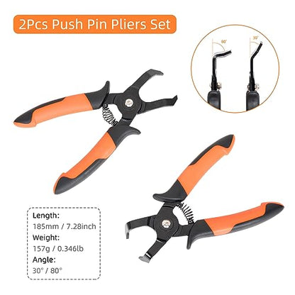 PLATATO 2 PCS Push Pin Pliers Set Auto Panel Clip and Trim Removal Tool Includes 30 Degree and 80 Degree Pliers Easily Removes Plastic Fasteners and Rivets