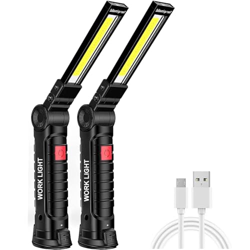 Tool Gifts for Men,Rechargeable LED Work Light with Magnetic Base and Hanging Hook,5 Modes Rechargeable Flashlights, 360°Rotate Mechanic Grill Light for Car Repair,Emergency,Workshop,Camping - color: Black 2PCS