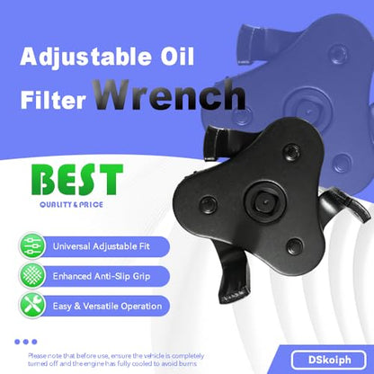 DSkoiph Adjustable Oil Filter Wrench 1/2 to 3/8 Inches Square Drive Socket | 3-Jaw & 2-Way Design, Universal, For Most Cars, Oils Filters Removal Tool