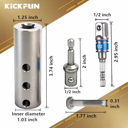 Trailer Jack Drill Adapter for 1 Inch Jack Drive Shafts, Stainless Steel Trailer Jack Adapter Kit with 2 Pcs 1/2" Drive Socket, Fits RV Camper Dump Truck Trailer Jacks (Silver)