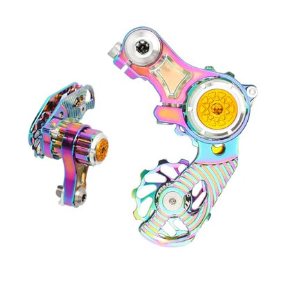 Single Speed Chain Tensioner Kit, CNC Aluminum Adjuster with 11T Pulley | Fits derailleur hanger frames for single speed conversions. 11T pulley with ceramic bearing for MTB, BMX & DJ bikes. - color: Colorful