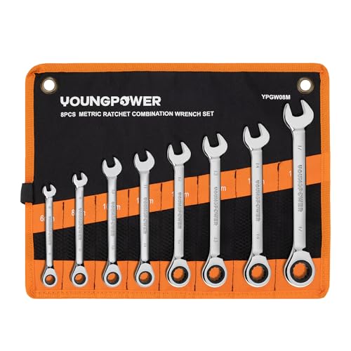 8-Piece Metric Ratcheting Combination Wrench Set, 72-Tooth, CR-V Steel | Mirror Polished, 12-Point Design, Rolling Pouch Included, Ideal for Modern Vehicle, Furniture and General Mechanical Repairs - size: 6mm-17mm