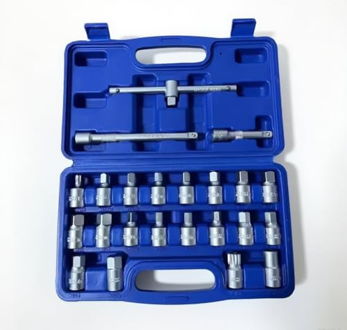 23-Piece Drain Plug Socket Set, 3/8" Drive Oil Drain Plug Key for Back Axle, Differential, Gearboxe, Engine Oil Sump
