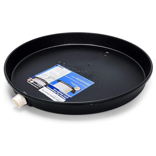 Camco 22 Inch Plastic Electric Water Heater Drain Pan for Leaks and Water Overflow, Utility Drip Tray with Pre-Cut Side Opening and PVC Spout Fitting - size: 22" ID, style: PVC Fitting