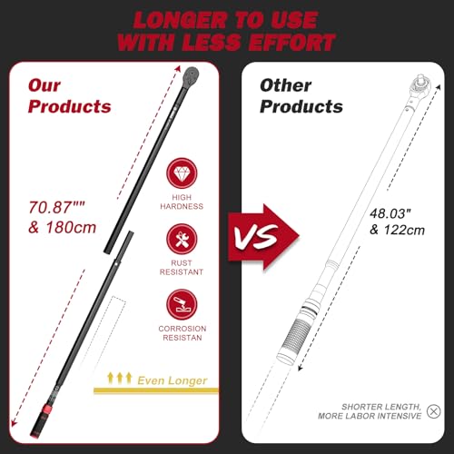 VANPO 1-inch Drive Click Torque Wrench, 200-1500 Ft-Lb, 70.87" Length | 271.0-2032.5 Nm, 24-Tooth, Heavy-Duty Torque Wrench Set with Hex Key for Construction Equipment & Large Engines - size: 1-Inch(200-1500 Ft-Lb/271.0-2032.5 Nm)