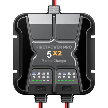 2 Bank Marine Battery Charger 5X2, 10A (5A/Bank) - 12V Waterproof Onboard Battery Charger, Battery Maintainer & Desulfator for SLA/AGM, Lithium (LiFePO4), Calcium & Deep-Cycle Battery- Charged 24/7 - size: 2 Bank(10A)