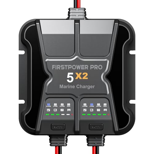 2 Bank Marine Battery Charger 5X2, 10A (5A/Bank) - 12V Waterproof Onboard Battery Charger, Battery Maintainer & Desulfator for SLA/AGM, Lithium (LiFePO4), Calcium & Deep-Cycle Battery- Charged 24/7 - size: 2 Bank(10A)