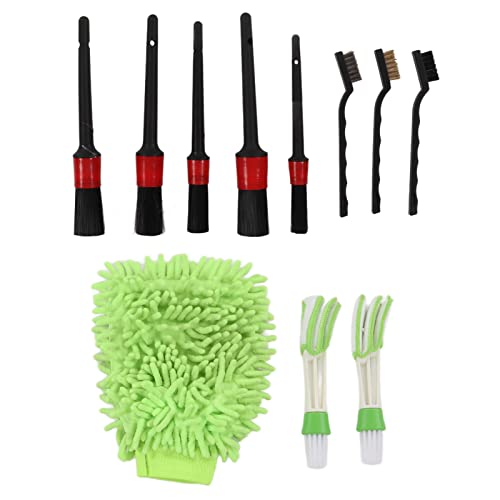 Estink Car Detailing Brush Set 11PCS Plastic Car Cleaning Brushes with Wire and Double Ended Tools for Wheels Air Vents Dashboards Interior Exterior Wash for Cars Motorcycles (Green) - color: Green