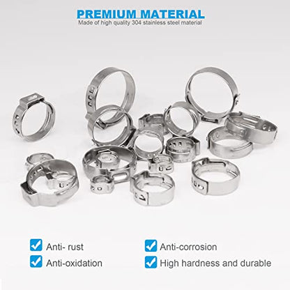 520 Pcs PEX Cinch clamps Ring, 20 Sizes 1/4-1 Inch Stainless Steel Single Ear Stepless Hose Clamps Assortment Kit for Water Pipe, Plumbing and Automotive Use - size: 20 Sizes (6-28.6 mm) without Pincer