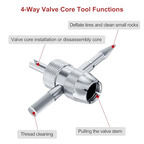SUNSOUL 102PCS Schrader Tire Valve Cores with 4-Way Valve Core Removal Tool | Easy to Install, Nickel Plated Surface, 100% Leakage Tested, Max 300 PSI, Fits Car, Motorcycle, ATV, RV, Bicycle