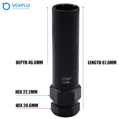 VEXPLO 41/64" 6 Spline Lug Nut Socket, 2 Pcs Wheel Lock Removal Tool | 41/64" 6 spline lug nut socket key (2 Pcs). Reliable wheel lock removal tool for aftermarket spline drive lugs on UTV & ATVs - size: 6 Spline-2 Pack
