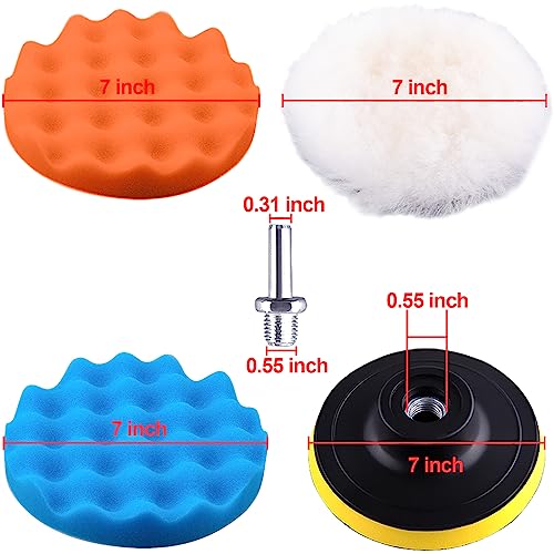 SIQUK 26 Pieces Car Polisher Buffing Pads 7 Inch Car Polishing Pad Kit Foam Polish Pads Wax Bonnets Polisher Buffer Attachment for Drill - size: 7 Inch