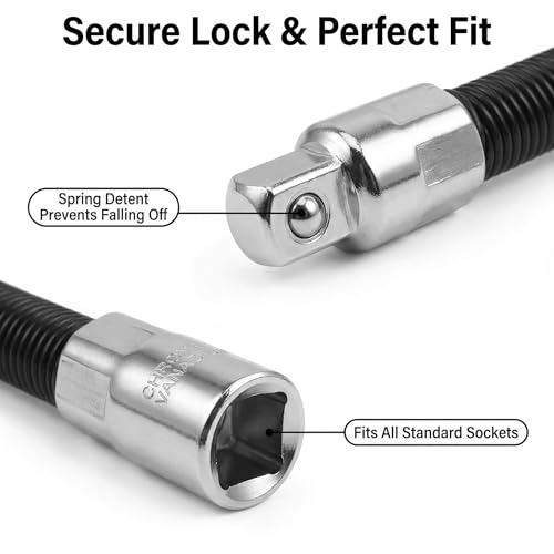 3-Piece Flexible Socket Extension Set – 1/4", 3/8", 1/2" Shaft Drive 10" 8" 6", 45° Bend – Flexible Drill Extension for Tight Spaces (Silvery, 1/2" 1/4" 3/8") - color: Silvery