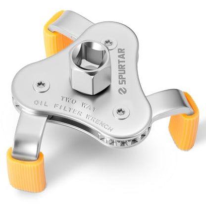 Spurtar 3-Jaw Oil Filter Wrench Adjustable 2-11/16" to 4-1/16" 68mm-104mm | Oil Filter Removal Tool with Removable Protective Sleeves for Car, SUV & Truck
