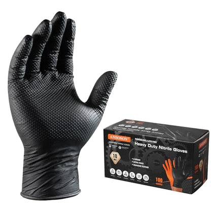 ANBOSON 10 Mil Heavy Duty Diamond Texture Nitrile Gloves, Medium, 100 Ct | 10 Mil Thickness, Diamond Texture Grip, Heavy Duty Protection, Meat Processing, BBQ Pitmasters, Commercial Kitchens - color: Black of 100, size: Medium
