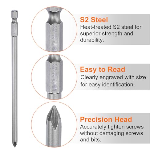 HARFINGTON 5pcs #1 Phillips Screwdriver Bit PH1 1/4" Hex Shank 6" (150mm) Long Magnetic S2 Steel Industrial Grade Screw Driver Bit Cross Head Electric Drill Bits 0.236" (6mm) Rod - size: PH1 x 150mm x 6mm