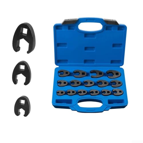 Crowfoot Wrench Set Metric 8-24mm, Flare Nut Wrench 3/8 Drive and Open End Spanner 1/2 Drive, Chrome Vanadium Steel Hand Tool Kit for Automotive Repair and Hard to Reach Fastener Adapter
