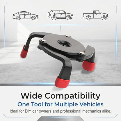 Car Oil Filter Wrench, 3-jaw Adjustable Filter Wrench with Variable Diameter Sleeve Adapter, One-way Anti-slip Steel Removal Tool, Portable Tool for Most Cars SUVs Trucks (Black)