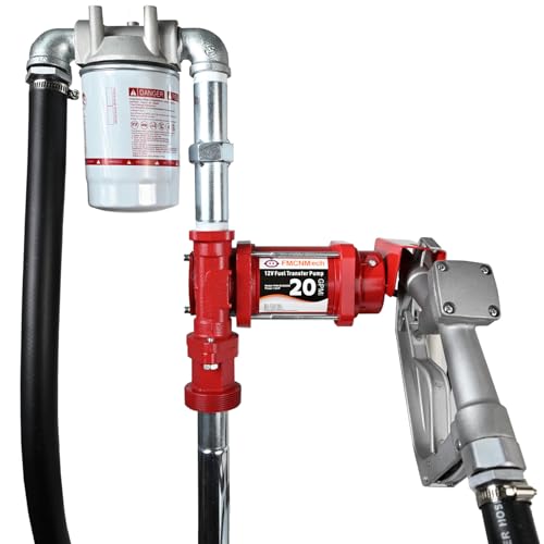FMCNMech Fuel Transfer Pump, 12V DC 20 GPM High-Flow Diesel Pump with Manual Nozzle and 13 ft Hose, Heavy-Duty Fuel Transfer Pump for Gasoline, Diesel & Kerosene - color: 20 GPM Gas & Diesel Pump
